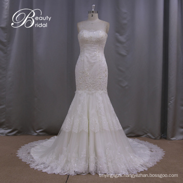 100% Real Photos Custom Made in Luxurious Long Train Applique Wedding Dress